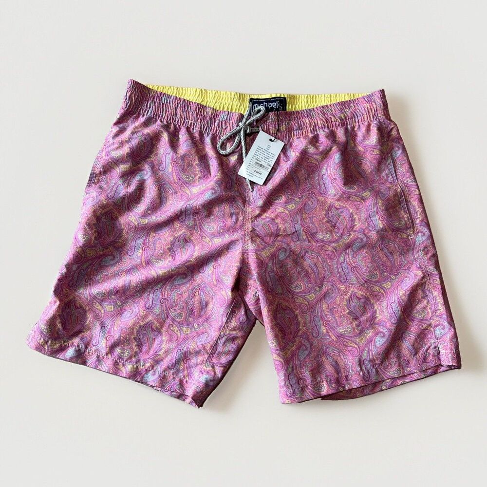 Michaels luxury Swimwear Paisley Swim Trunks  Mens Shorts retails $110